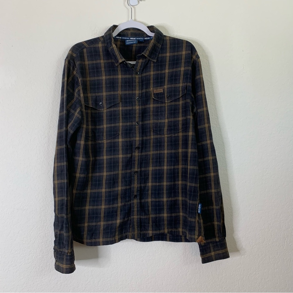 Indian Motorcycle Mens twin pocket plaid button shirt M